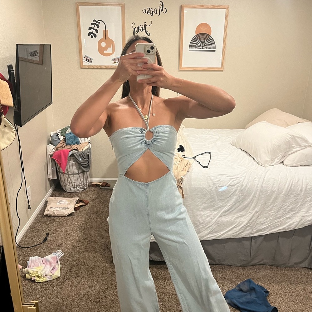 Bershka Blue Jumpsuit with Cutout Detail
